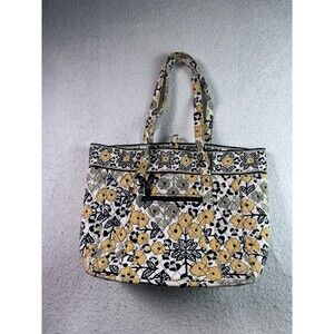 Vera Bradley Quilted Tote Bag Yellow Black Floral Leopard Print Laptop Sleeve